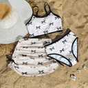 Girls 3 Piece Bikini Set Halter Triangle Top Floral Print Mid Waist Bottom Cover Up Skirt Cute Swimwear Blue