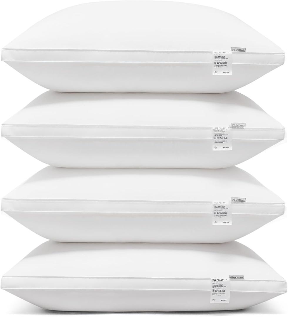 Acanva Cooling Bed Pillows for Sleeping 4 Pack, Luxury Hotel Quality with Premium 3D Down Like Filling for Back, Stomach or Side Sleepers, Soft & Comfortable, Queen (Pack of 4), White 4 Count