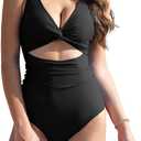 Buauty Womens One Piece Swimsuit High Cut Out Swimming Suits Tummy Control Bathing Suit Cross Deep V-Neck Swim Suits for Women 2025 Black- XL