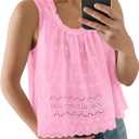 Tankaneo Womens Eyelet Tank Top Embroidered Babydoll Sleeveless Shirts (Pink, XL)