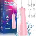 Water Flosser for Teeth, Cordless Oral Irrigator Portable Dental Cleaner Picks with 8 DIY Modes 7 Jets 300ml Tank Braces Flossers Rechargeable (Pink)
