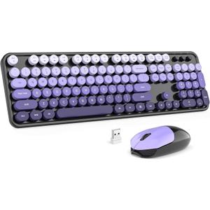 MOFII Wireless Keyboard and Mouse Combo, 2.4GHz Retro Typewriter Keyboard Full Size, Cute Wireless Mice, USB Dongle Plug and Play, for Laptop, PC, Desktop, Windows (Black Purple Gradient Color)