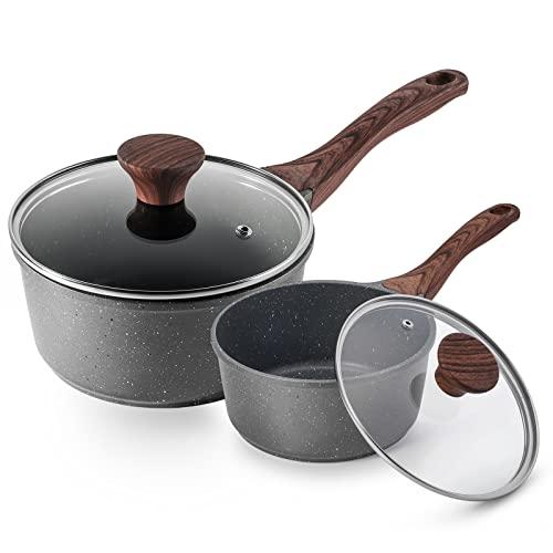 SENSARTE Nonstick Sauce Pan with Lid Saucepan Set, Swiss Granite Coating Sauce Pot Kitchen Cooking Pot, Induction Comptable, Free of Intentionally Added PFOA, 1.5 + 2.5 QT
