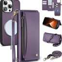 Wallet Case for iPhone 15 Pro with Card Holder/Crossbody Wallet/Strap| RFID Blocking | Magnetic | Kickstand | Detachable | PU Leather Phone Case for iPhone 15 Pro,6.1 in,Purple