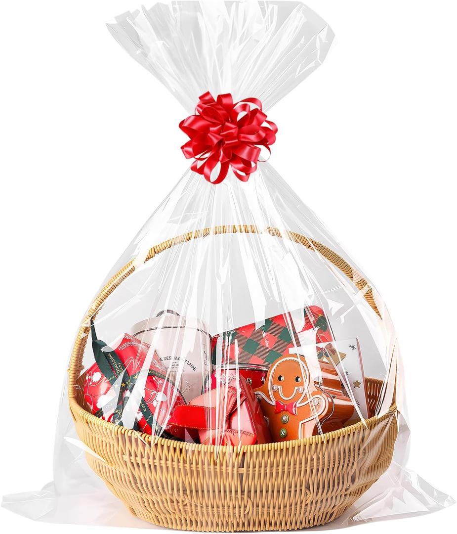 CUDICY 20pcs Cellophane Bags 24x30 Cellophane Wrap for Gift Baskets Large Clear Party Favors Clear Treat Plastic Gift Bags Packaging for Cookie