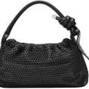Women's Handmade Mesh Knitted Leather Bag - Black and Green, Twisted Strap, Adjustable Shoulder Strap