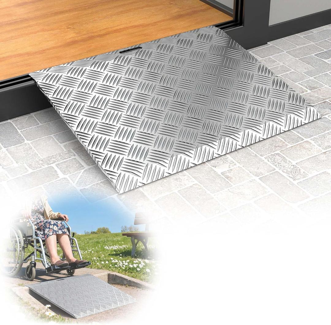 Aluminum Threshold Ramps for Doorways, 31" L x 25.4" W, Wider Platform Anti-Slip Portable Ramps for Wheelchairs, Door Threshold Ramp for Wheelchair, Scooter, Strollers, Cart, Walkers, Pets