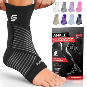Sleeve Stars Ankle Brace for Women & Men, Ankle Wrap for Sprained Ankle, Compression Sleeve for Plantar Fasciitis Relief, Easy Customizable Support: w/Removable Strap (Single/L:12"-13"/Black)