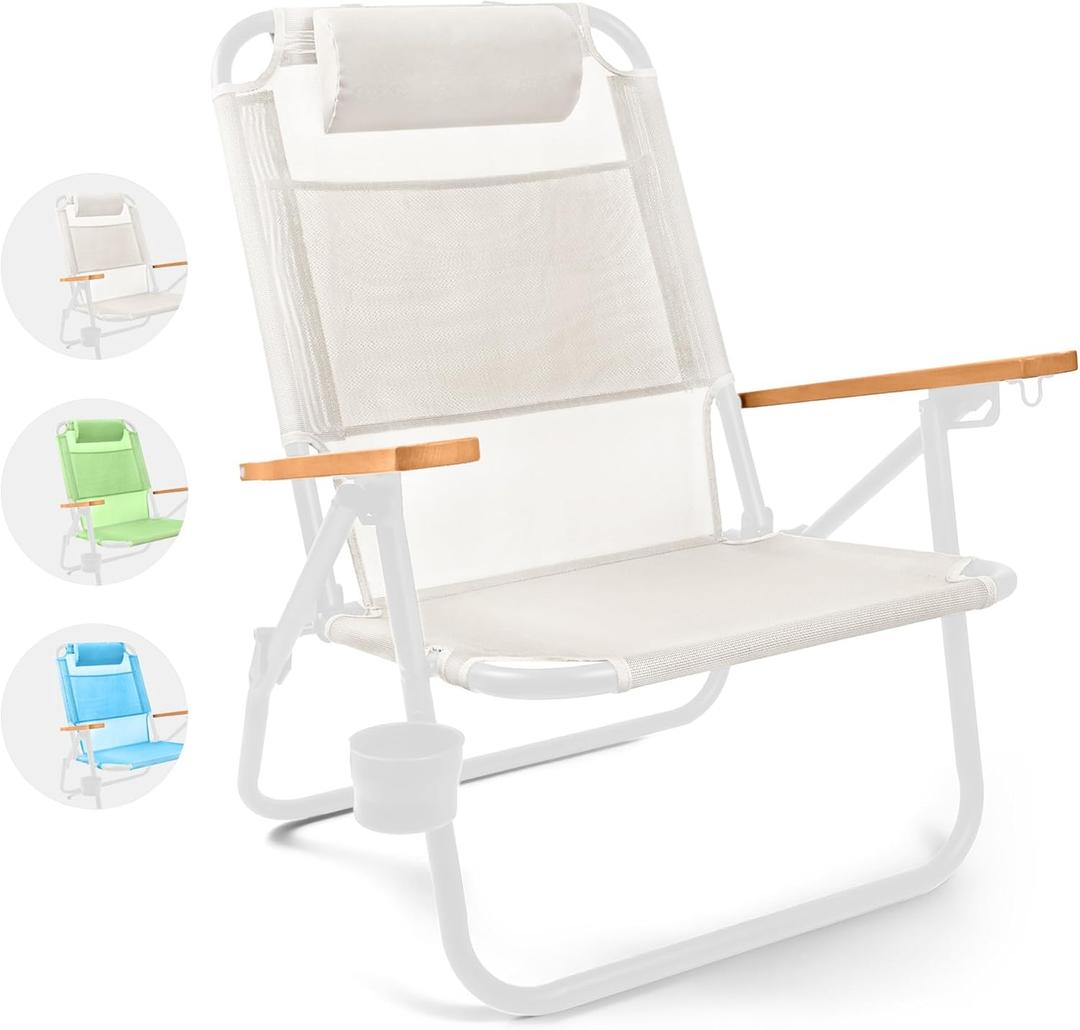 Water Buffalo Bondi Beach Chair  Backpack Beach Chair for Adults with Reclining Positions, Cup Holder & High Back Support (Seashell White)