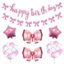 Bow Birthday Party Decorations,Bow Balloons Pink Coquette Party Decorations Includes Lage Bow Ballons,Happy Birthday Banner,Bow Banner,Star Balloon and White Balloon Bouquet