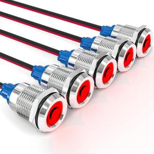 GASHER 5 PCS Energy Saving Indicator Light, LED Light 12V/24V/110V 20mA Panel Mount Light for Car Truck Boat Auto Part, Mounting Hole Size 12mm(1/2 inch) Red LED (24V)