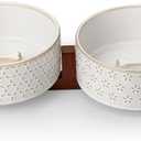MALACASA Dog Bowl Set with Walnut Wood Stand, 3.5 Cups Ceramic Pet Bowls for Puppy Dogs, Dual Food and Water Bowls with Non-Slip Base, Basic Bowls for Your Dog or Cat, Five-Leaf Grass & Honeycomb