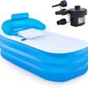 CO-Z Inflatable Bathtub with Electric Air Pump and Bath Pillow Headrest, Portable Blow Up Tub for Adults, Outdoor or Indoor Freestanding Foldable Spa Cover Drainage Hose Cup Holder (Light Blue)