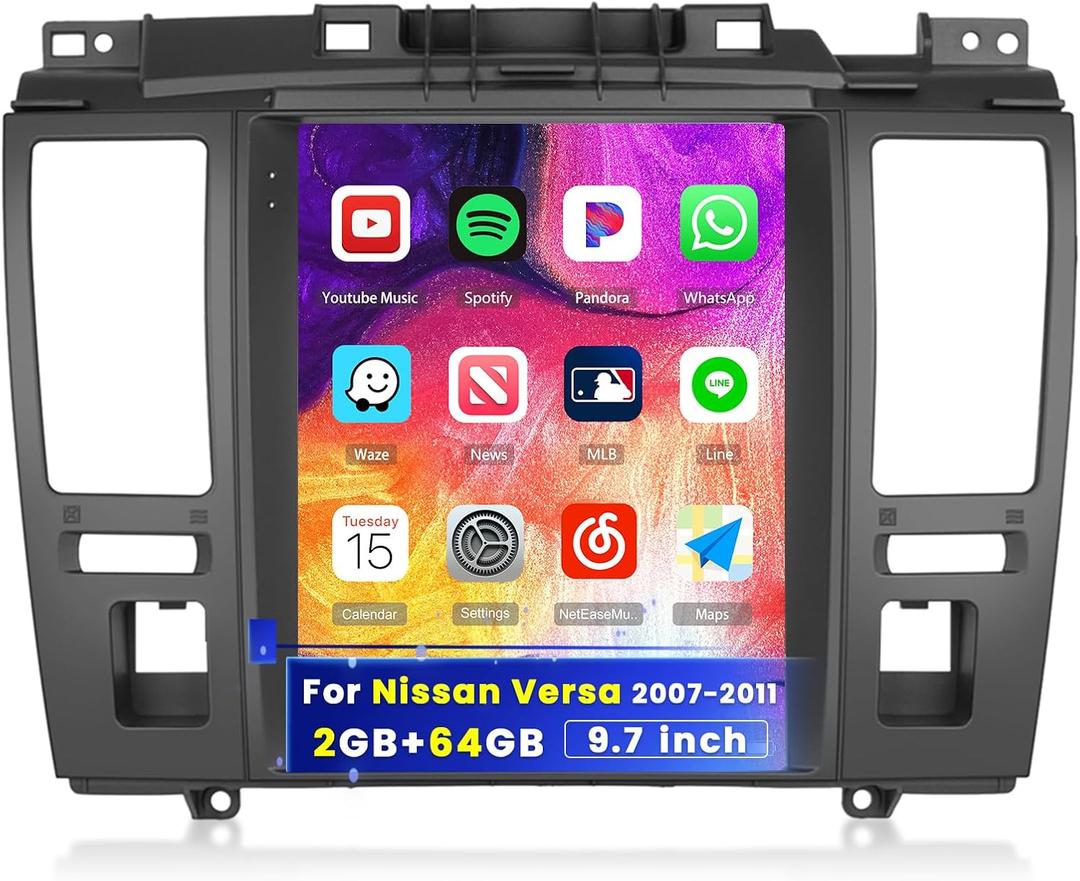 2+64GB for Nissan Versa 2007-2011 Android Car Stereo with Wireless Carplay Android Auto, 9'' Touch Screen Car Radio GPS WiFi, Bluetooth SWC Mic Backup Camera Mirror Link