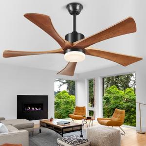 60 Inch Ceiling Fans with Lights and Remote, USA Original Patent Modern Ceiling Fan, ETL Listed, 3 Downrods, 5 Blades, 6 Speeds Reversible Quiet DC Motor Indoor Outdoor Fans,60" Walnut Wood