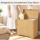 130L Wicker Laundry Hamper with Lid, 3-Section Laundry Basket