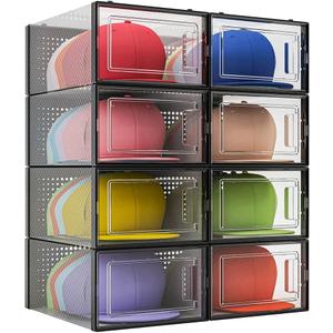 Hat Organizer for Baseball Caps, Hat Storage Box Showcase, Baseball Caps Collection Display Boxes Stackable, Dust-proof for Closet Cap Holder(Pack of 8)