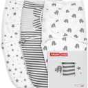 GLLQUEN BABY Swaddle Blankets for Baby Boy Girl, 3-6 Months, Gray Elephant Star & Stripe, 3 Pack Wrap Set, Newborn Adjustable Swaddles Sleep Sack,(Medium/Large)