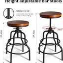 LOKKHAN Vintage Industrial Barstools - 13.8" Dia Round Wooden Brown Seat - Black Metal Base - Adjustable Height: 23.6"-29.5" / Minimalist Design/Raw Rustic Look/Rotating Top Bar Chairs, Set of 2, 13.78" Dia X 1.18" Thick, Height: 23.62"-29.52"