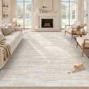 9x12 Area Rugs Living Room Rug: Washable Modern Abstract Rugs Neutral Non Slip Rug Soft Low Pile Indoor Bedroom Carpet for Nursery Office Dining Room Kids Room (Beige, 9'x12')