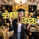 2 x Xuhal 2 Pcs 2026 Senior Sign Glitter Senior 2026 Photo Props Gold and Black 3D Graduation Decorations Grad Night Party Photoshoot Supplies School Graduate Decorations
