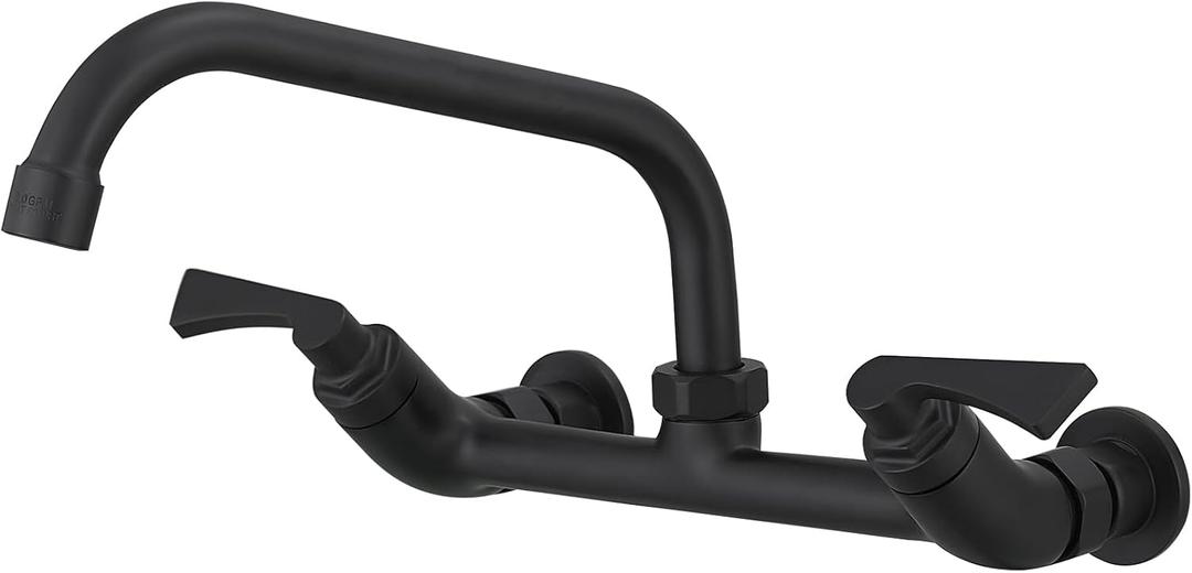 BWE Wall Mounted Kitchen Faucet Matte Black Two Handles Kitchen Faucet with 8 Inch Swivel Spout 8" Center Commercial Sink Faucet for Kitchen Utility Laundry Restaurant Mixer Tap