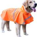 NACOCO Large Dog Raincoat Adjustable Pet Waterproof Clothes Lightweight Rain Jacket Poncho Hoodies with Strip Reflective (L, Orange)