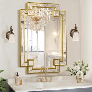 Gold Mirror for Bathroom, 24x36 Inch Rectangle Bathroom Vanity Mirror for Over Sink, Modern Decorative Mirror for Living Room Entryway Fireplace Mantel (Horizontal/Vertical)