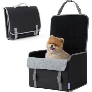 Lesure Dog Car Seat for Small Dogs, Foldable Pet Car Seat with Clip-On Safety Leash, Waterproof Puppy Booster Seat for Small Pets Under 25lbs, Portable Doggie Carseat Travel Carrier Bed, Black