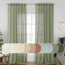LAMIT Sheer Linen Curtains for Living Room, Back Tab and Rod Pocket Sage Green Curtains Light Filtering Country Rustic Neutral Drapes for Bedroom/Farmhouse, 2 Panels, 52 x 102 Inch
