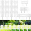 24 Pack White Garden Fence with 24 Insert Lawn Picket Fence Garden Border Decorative Plastic Panels for Landscape Path Flowerbeds Plant Yard, 6.69'' L x 7.87'' H