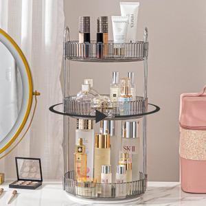 Rotating Makeup Organizer for Vanity, Large Capacity Skincare Perfume Storage, Bathroom Counter Organizer, 360 Spinning Cosmetic Dresser Countertop Organizers (Gray, 3 Tier)