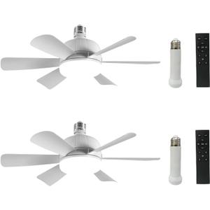2Pack Socket Fan Light, LED Socket Ceiling Fans with Lights and Remote, 18 Inch Low Profile Screw in Ceiling Fan Light, Dimmable 3000-6500K Fan Light Bulb for Bedroom, Kitchen, Laundry Room, Garage, 2pack 6 Blades Socket Fan Light White