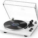 Retrolife Vinyl Record Player Turntables AT-3600L MM Cartridge Piano White | Vinyls Players Belt-Drive 33 45 RPM Speed with Wireless Output Phono Line USB Digital to PC Recording Classic New Sleek Style