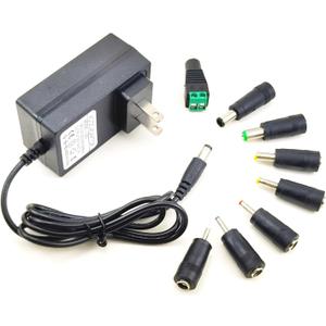 12V 2A Power Supply AC Adapter Replacement with 8 Tips, Regulated 12 Volts 2000mA Cord Charger for LED Strip Light CCTV Security Camera GPS Webcam Router BT Speaker DC12V Transformer