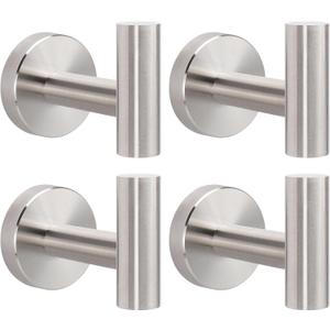 Livabber Bathroom Towel Hooks, 304 Stainless Steel Robe Shower Hooks Wall Mounted, Heavy Duty Towel Hangers for Bathroom Kitchen Bedroom 4 Pack, Brushed Nickel)