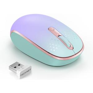 TECKNET Wireless Mouse, 2.4G Quiet Computer Mouse with USB Receiver, 4 Buttons Portable Cordless Mice for Chromebook, Laptop, PC, Mac, 800/1200/1600 DPI (Gradient Mint Green)