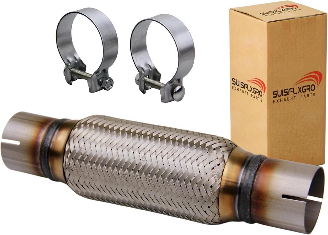 Exhaust Flex Pipe Universal Type 100% Stainless Steel For Heavy Duty and Cars (1 PC, 2X8X12 Clamps)