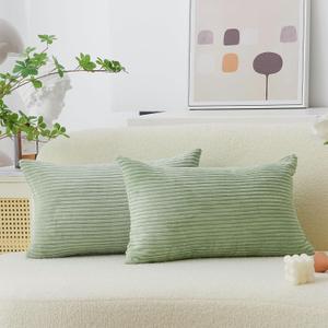 Home Brilliant Sage Green Rectangle Spring Pillow Covers 12x20 Lumbar Pillow Cover Accent Corduroy Striped Oblong Throw Pillows for Couch Decor, Set of 2, 12 x 20 inch, Sage Green (20" x 12" (Pack of 2))