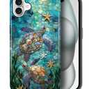 CARLOCA Case for iPhone 16,Sea Turtle Stained Glass Mosaic Design Hybrid Dual Protection Soft TPU Hard PC Shockproof Anti-Scratch Cover Men Women Stylish Protective Phone Case