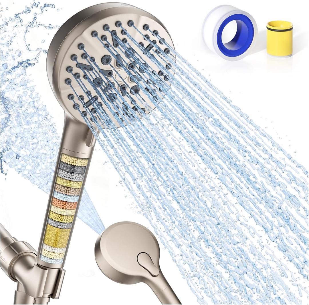 Filtered Shower Head with Handheld – High Pressure Hand Held Shower Head for Hard Water with Filters, 79" Long Hose & Powerful Wide Fan Spray, Removes Chlorine and Impurities (Brushed Nickel)