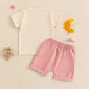 Sejardin Baby Girl Summer Outfit Infant Letter Print Short Sleeve T Shirt Tops and Stretch Shorts 6 12 18 24M 2T Girl Clothes (Beige)