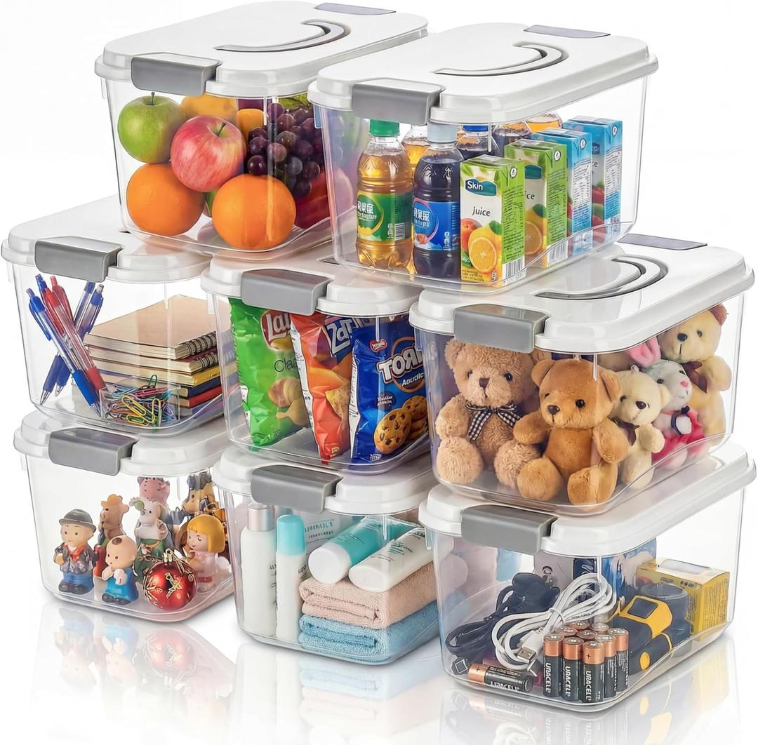 Elsjoy 8 Pack 5.5 Quart Plastic Storage Bins with Lid and Handle, Clear Latch Storage Box Stackable Organizing Bins, Lidded Storage Container for Home, Office