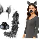 Nicky Bigs Novelties Gray Werewolf Costume Kit Big Bad Wolf Ears Headband Tail and Nose Mask Set Faux Fur Halloween Cosplay Accessory for Adults One Size Fits Most
