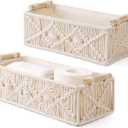 Mkono Macrame Storage Baskets Boho Decor Box Handmade Woven Decorative Countertop Toilet Tank Shelf Cabinet Organizer for Bedroom Livingroom Home, Set of 2, Ivory