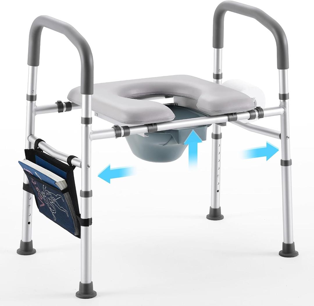 Bedside Commode for Seniors, FSA HSA Eligible Bedside Commode with Adjustable Width and Height, 400 LBS Weight Capacity, 16.9 Inch Extra Large Soft Seat Plate