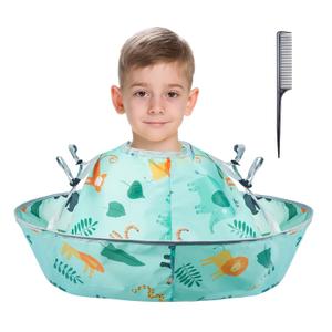 Lictin Haircut Capes Umbrella for Kids - Hair Cutting Haircut Cape Kids Waterproof Foldable Adjustment, Hairdressing Umbrella Cape Apron with 1PCS Black Comb (Green)