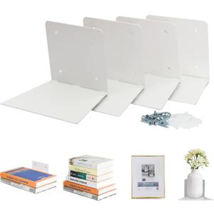 STORAGE MANIAC Floating Book Shelves for Wall Mounted Invisible Floating Bookshelves Heavy-Duty Steel Hidden Bookshelf Hanging Bookshelves for Bedroom Living Room Office, White 4-Pack Large