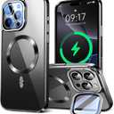 for iPhone 16 Pro Case Compatible with Magsafe Accessories,Stash Stand 9H Lens Protection,Slim Phone Case Military-Grade Shock Anti Yellowing Transparent Case 6.3-Black