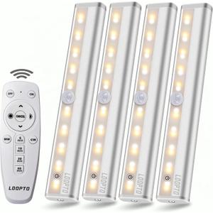 LDOPTO Under Cabinet Lights Wireless with Remote Control Dimmable Battery Operated LED Closet Lights Stick-on Kitchen Lighting with Timer for Kitchen Shelf Hallway Stairs, Multiple Colors 4 Pack
